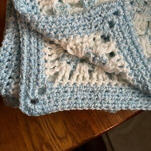 Handmade Blue and White Crochet Blanket